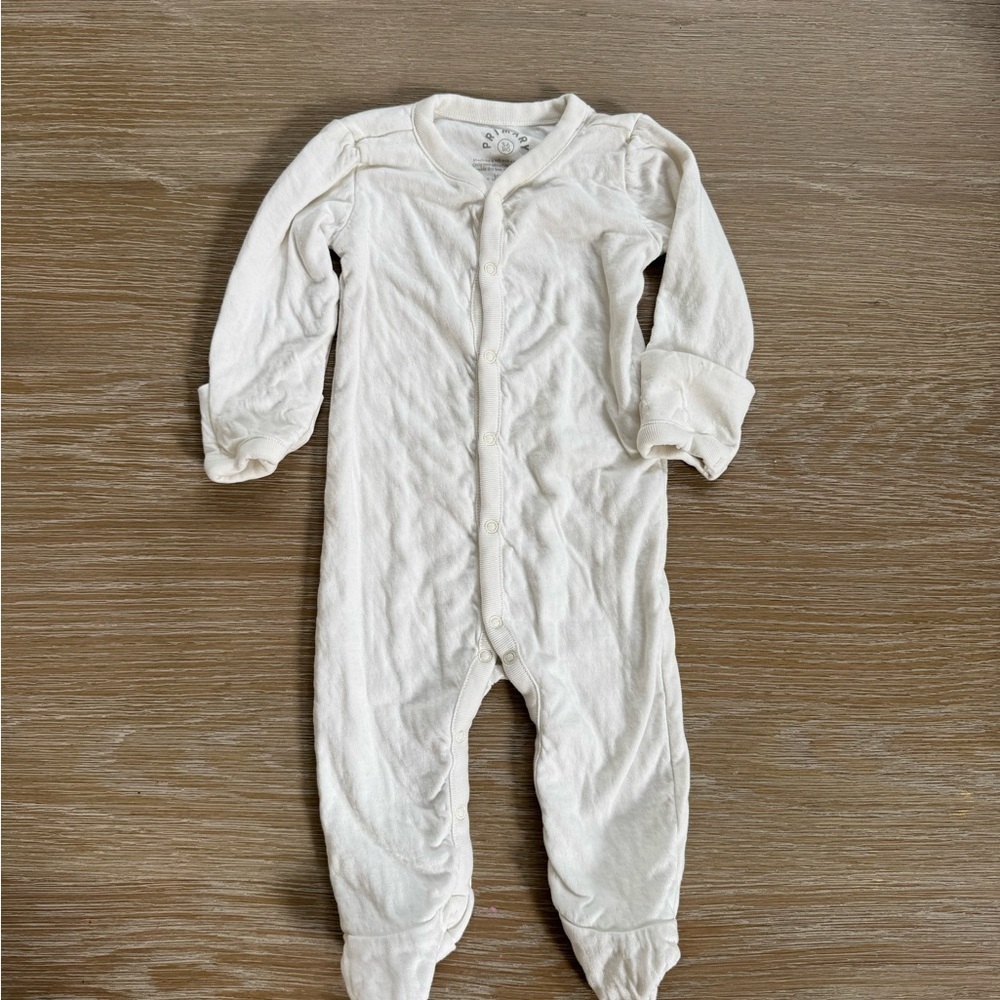 PRIMARY baby girls boys white 100% cotton footed sleeper outfit size 3-6 months